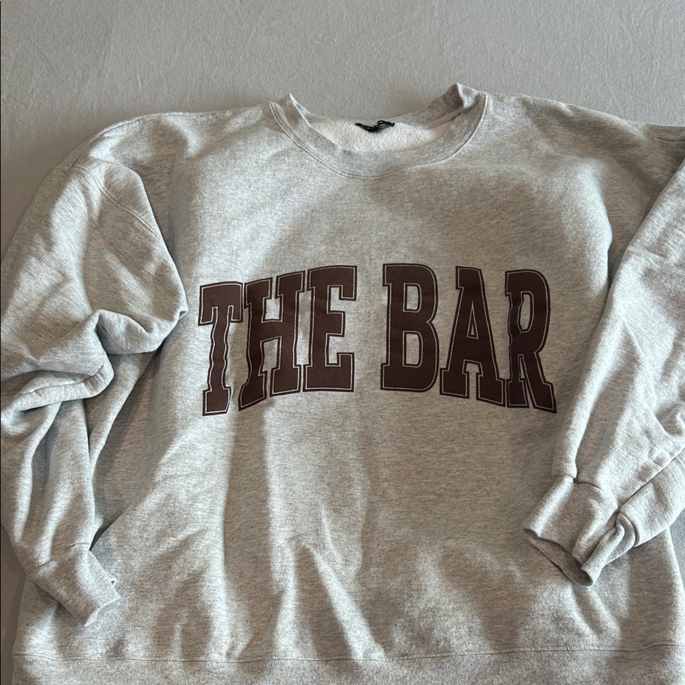 The Bar Gray Crewneck Sweater with Brown Accents